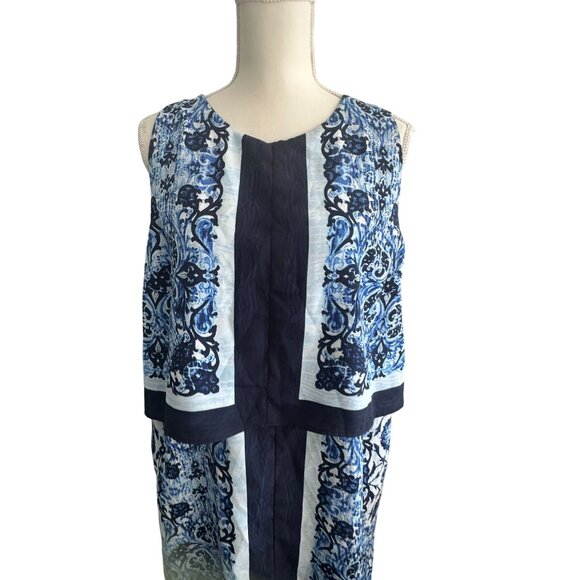 MICHAEL KORS Blue Striped Brocade Print Tiered Dress Size 14 - Picture 4 of 8